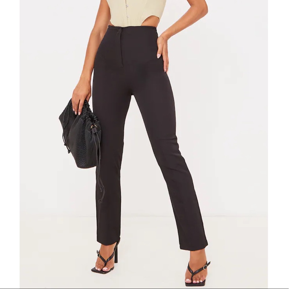 Black High Waisted Seam Detail Straight Leg Pants